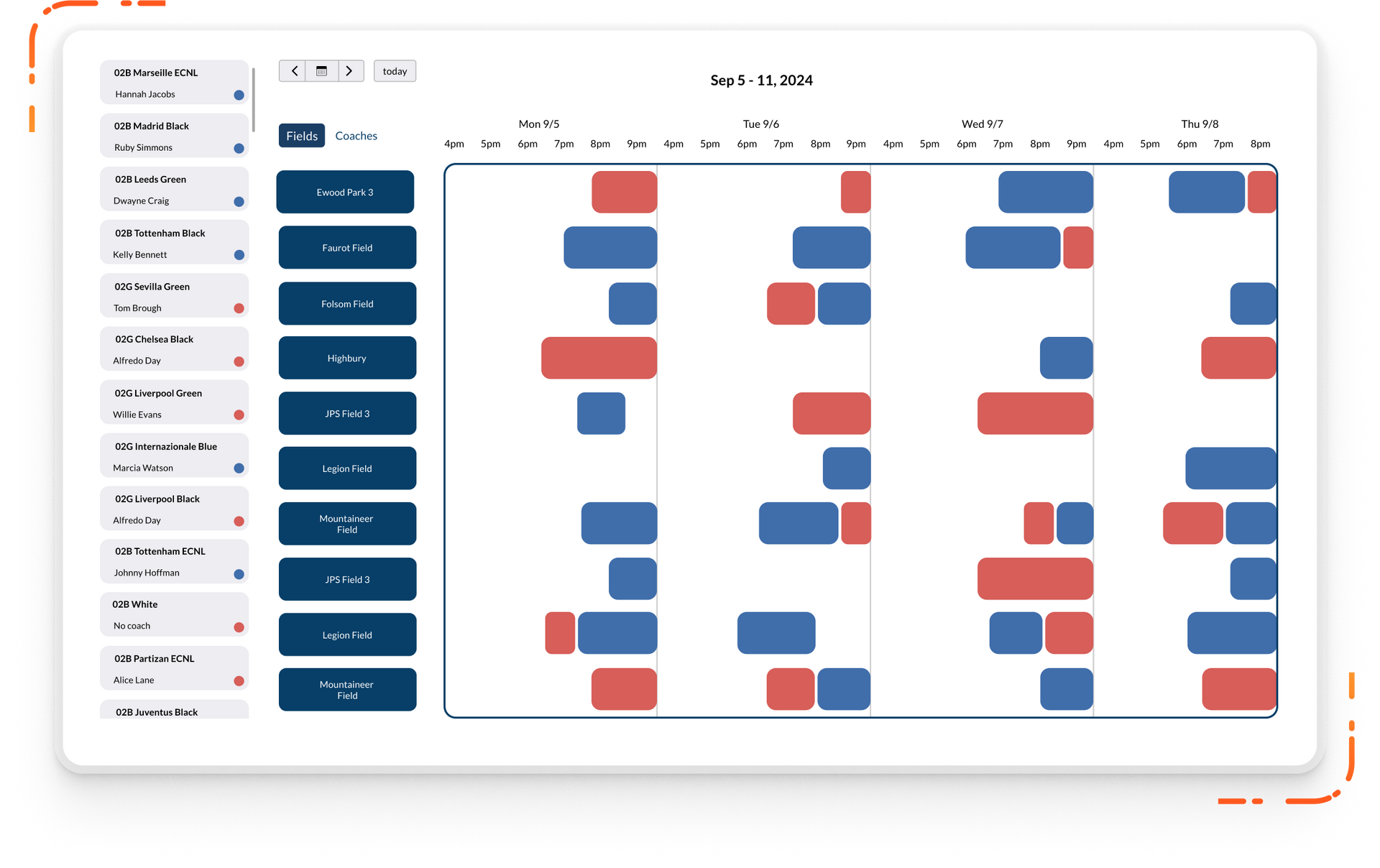Byga centralized practice scheduling view for youth sports organizations