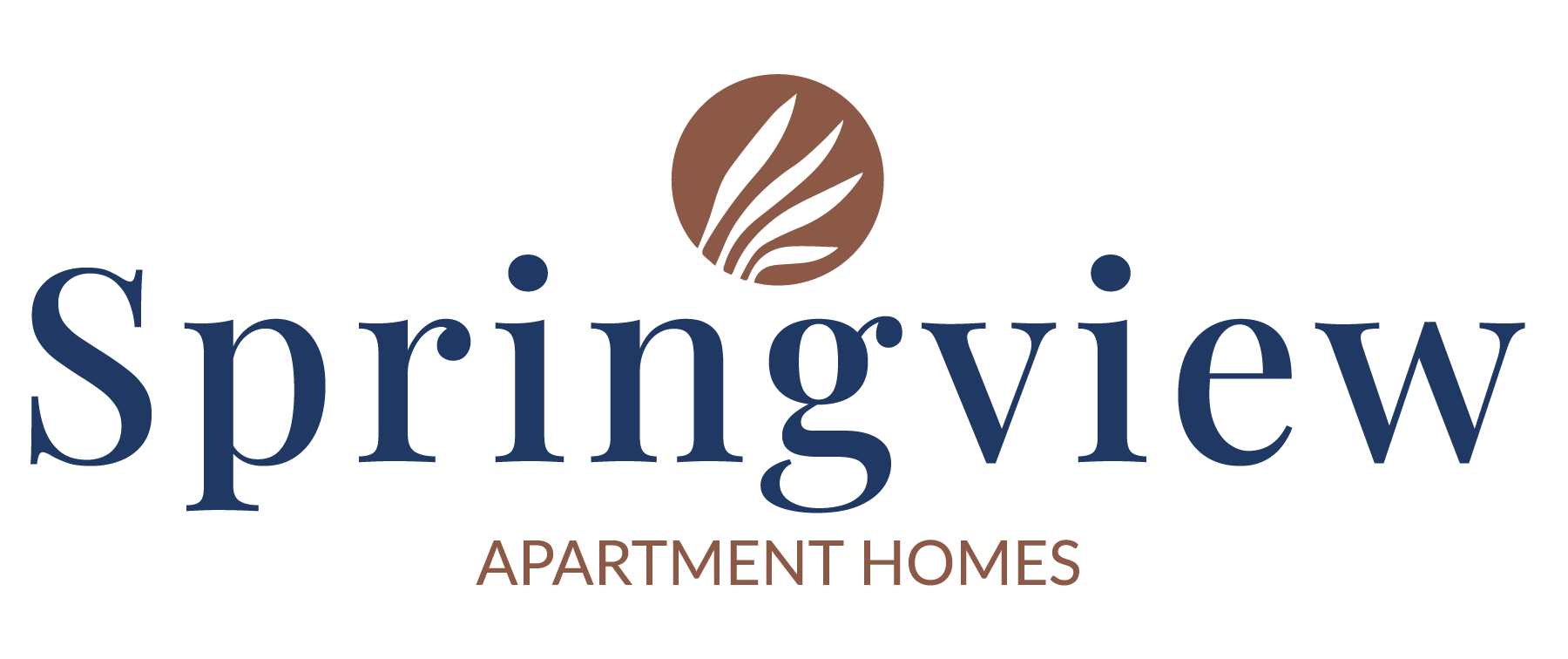 Springview Apartment Homes logo with blue text and a brown leaf emblem