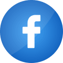 Blue Facebook logo with a white lowercase “f” in a circular icon