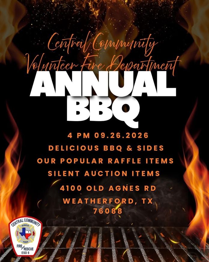 Central Community Voter Appreciation Annual BBQ flyer with flames, black background, event details and logo