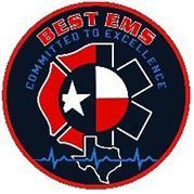Circular Texas-themed logo with red and navy border, star-and-gear emblem, and “Best Emitted to Excellence” text.