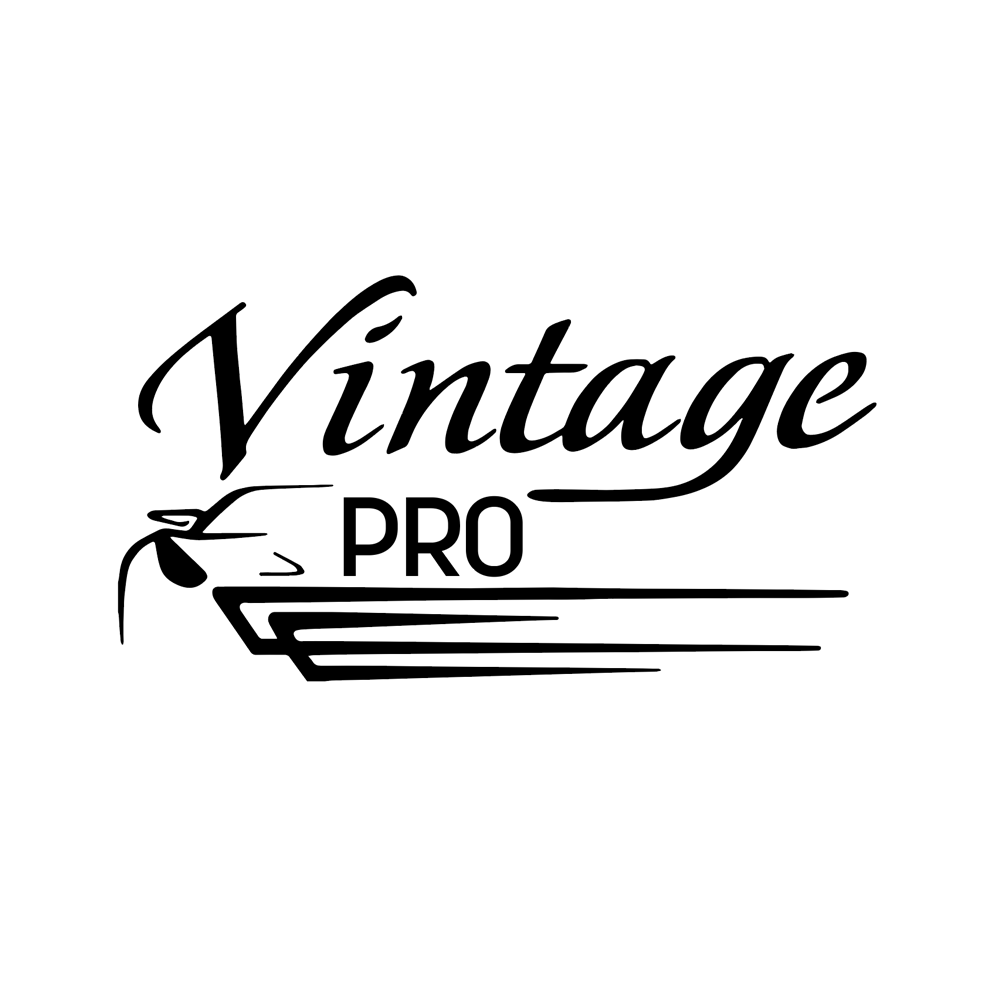 Logo with the word "Vintage" in cursive, "PRO" below, and a stylized car outline with speed lines.