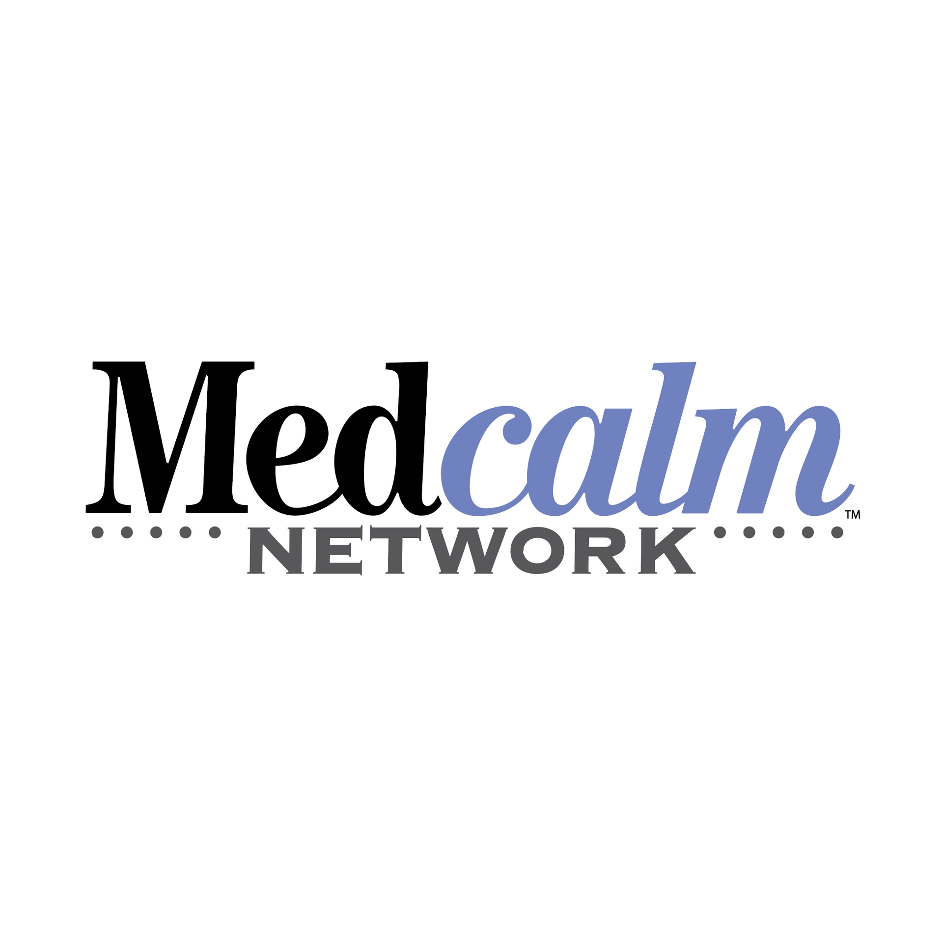 Medcalm Network logo: Black "Med" with blue "calm". "NETWORK" below in gray.