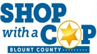 A logo for blount county shop with a cop