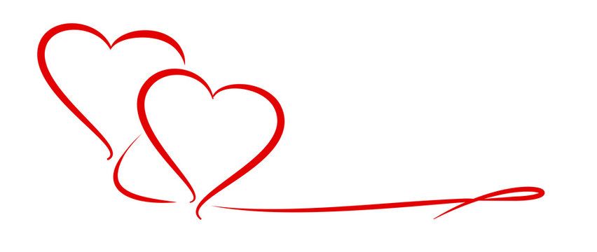 Two red heart outlines joined by a flowing red line on a white background