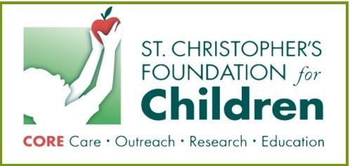 St. Christopher's Foundation for Children logo with green silhouette holding a red apple and CORE mission text