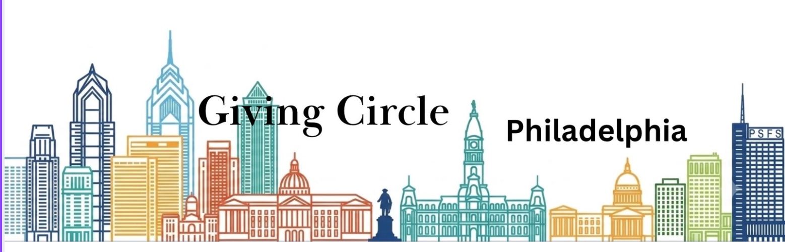 Giving Circle Philadelphia logo with pastel city skyline illustration