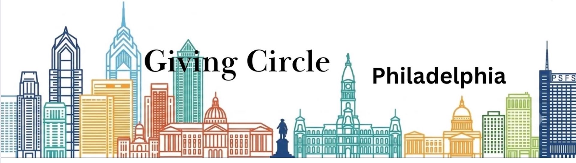 Giving Circle Philadelphia logo with colorful city skyline illustration