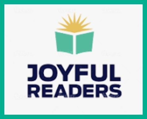 Joyful Readers logo with teal open book and yellow sunburst above bold navy text