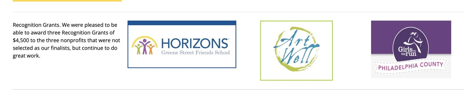 Horizontal banner with three organization logos on white background, including Horizons and a purple emblem.