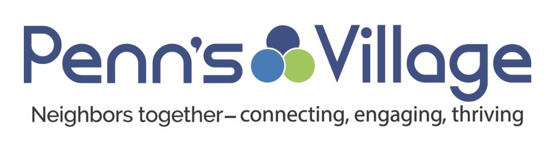 Peano’s Village logo in blue and green with the tagline “Neighbors together—connecting, engaging, thriving”