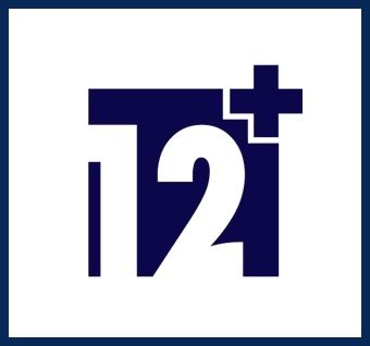 Dark blue “12+” rating symbol on a white background