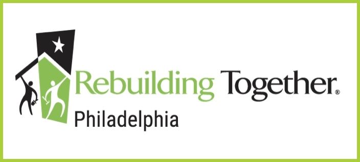 Rebuilding Together Philadelphia logo with green and black house icon and text
