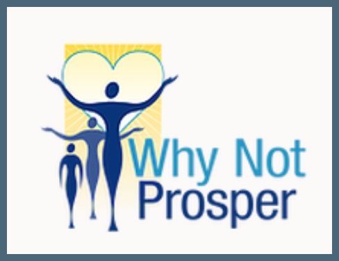 Why Not Prosper logo with blue human figures, heart and yellow sunburst background.