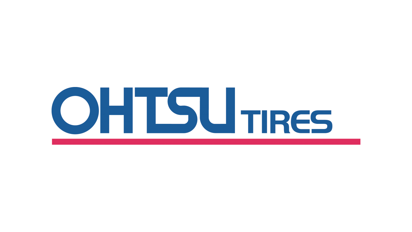 The Ohtsu Tires logo in blue text with a red horizontal line underneath on a white background.