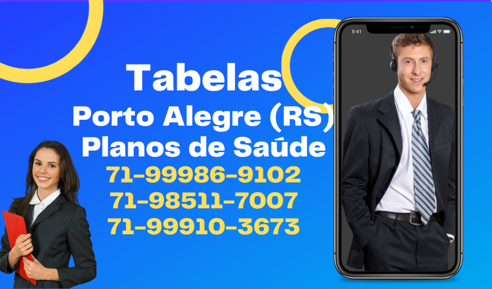 Anúncio de planos de saúde em Porto Alegre (RS), Brasil; inclui números de telefone, pessoas e as palavras