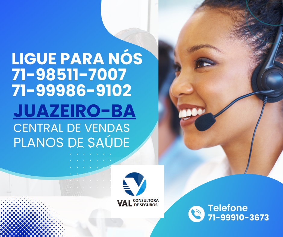 Anúncio de planos de saúde em Juazeiro-BA. Apresenta números de telefone,