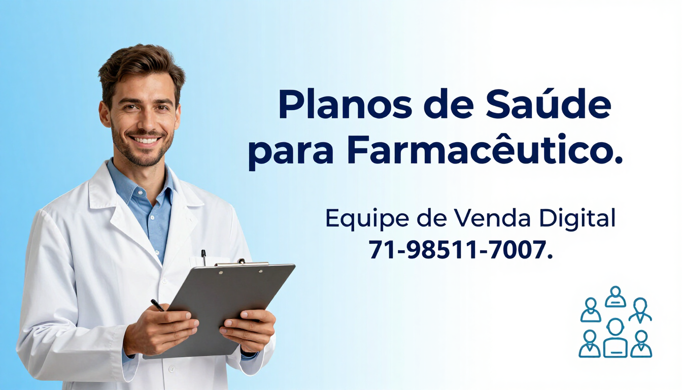 “Planos de Saúde para Farmacêutico” e contato da equipe de venda digital.