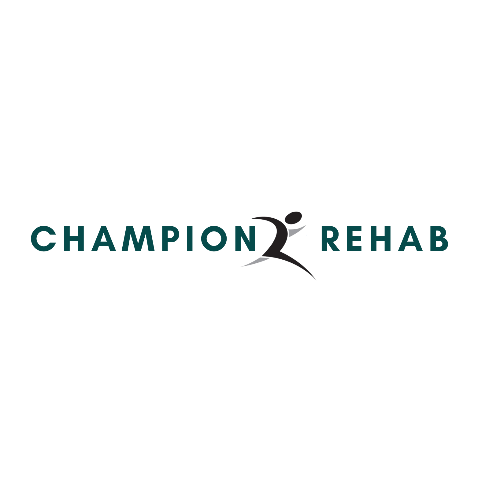 A logo for a company called champion rehab with a person on it.