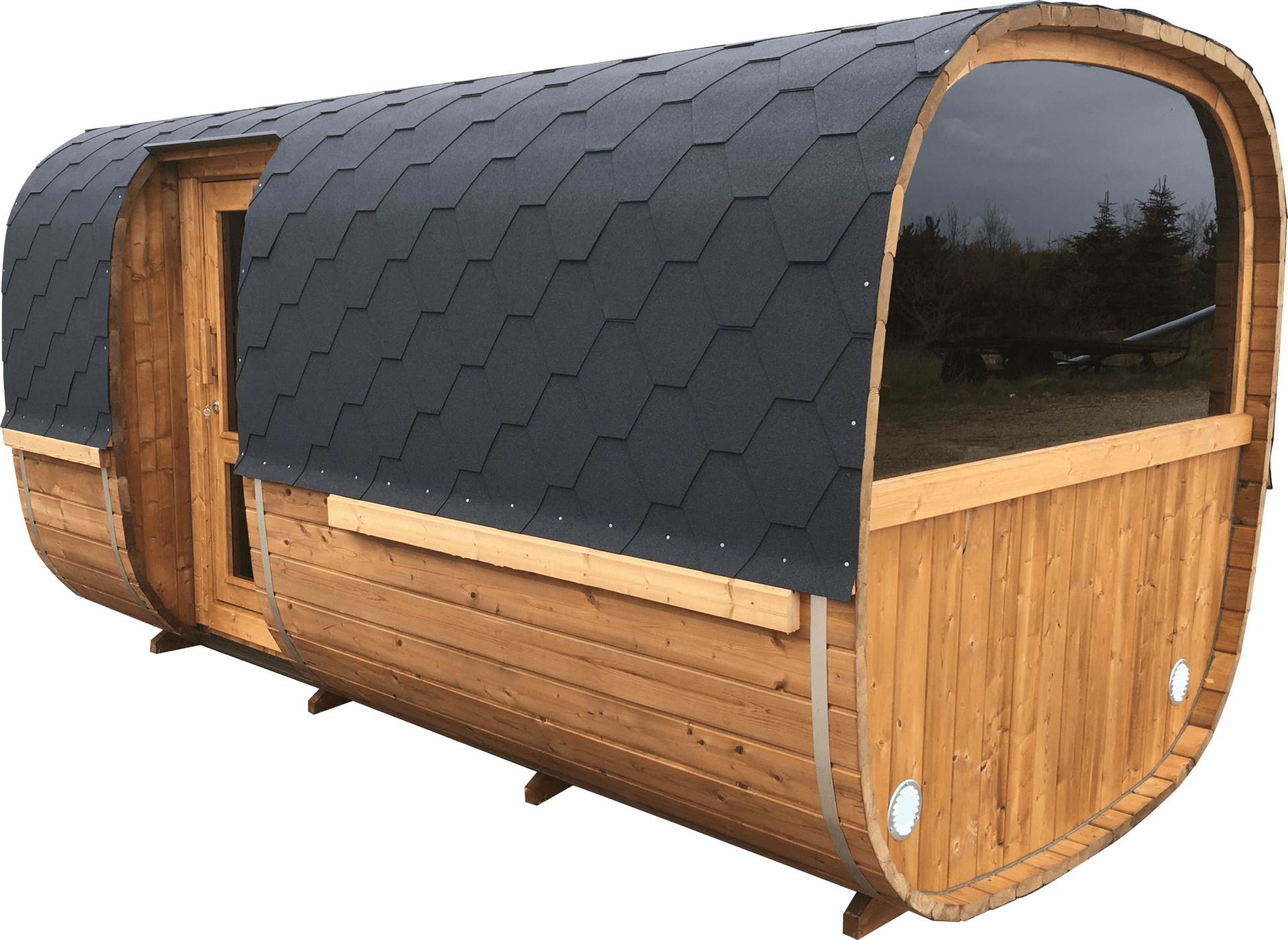Udendørs sauna med vinduer