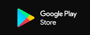 The google play store logo is on a black background.