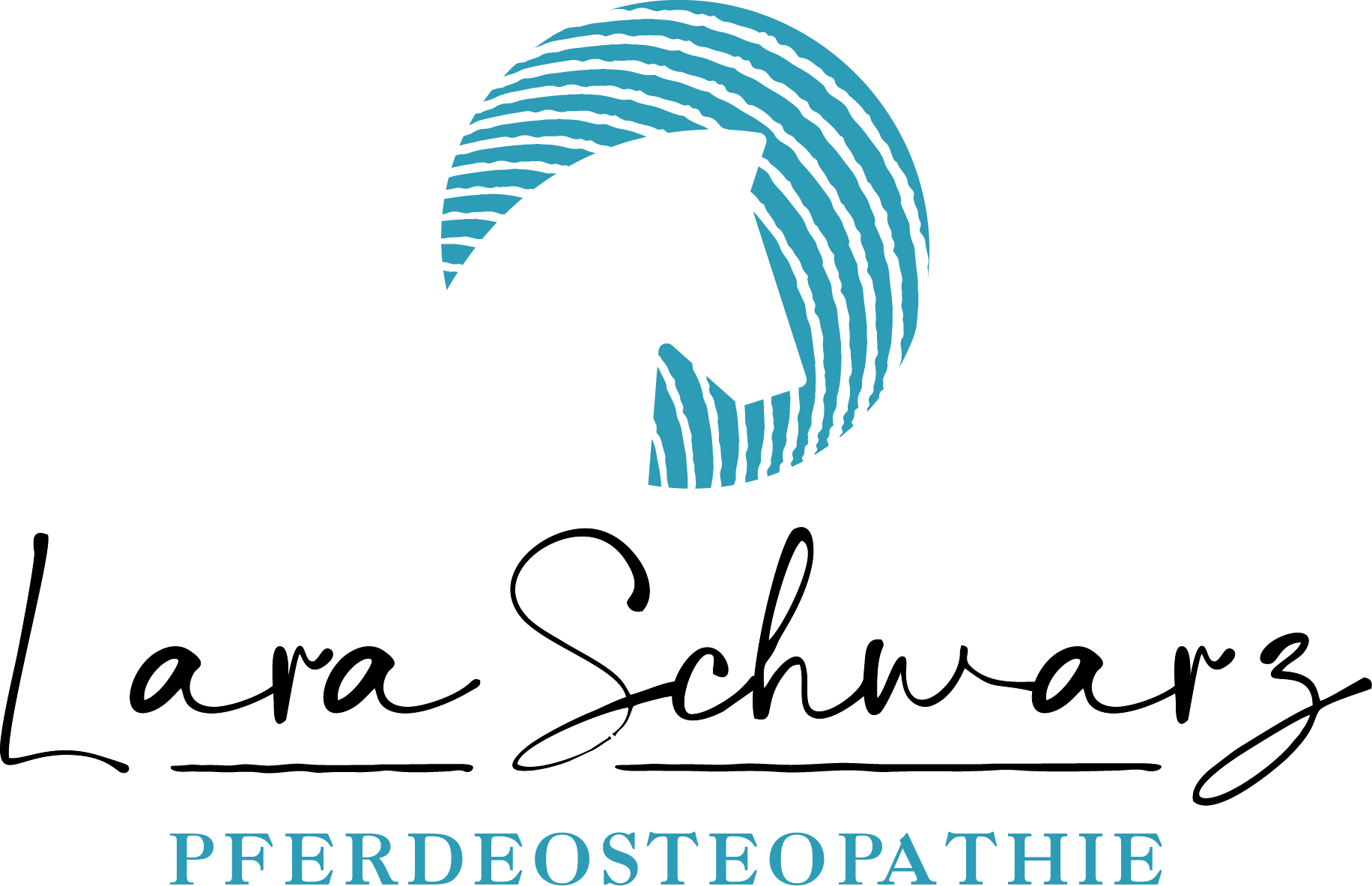 Ein Logo für Lara Schwarz Pferdeeosteopathie mit einem Pferd darauf