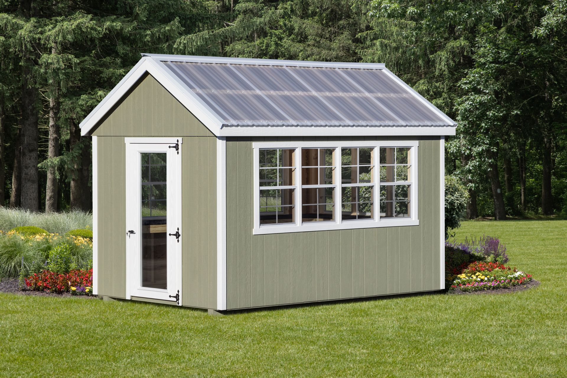 A shed with a solar panel on the roof
