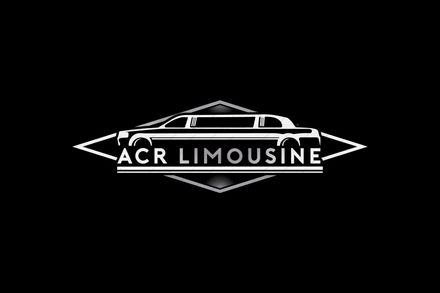 A black and white logo for acr limousine with a limousine on a black background.