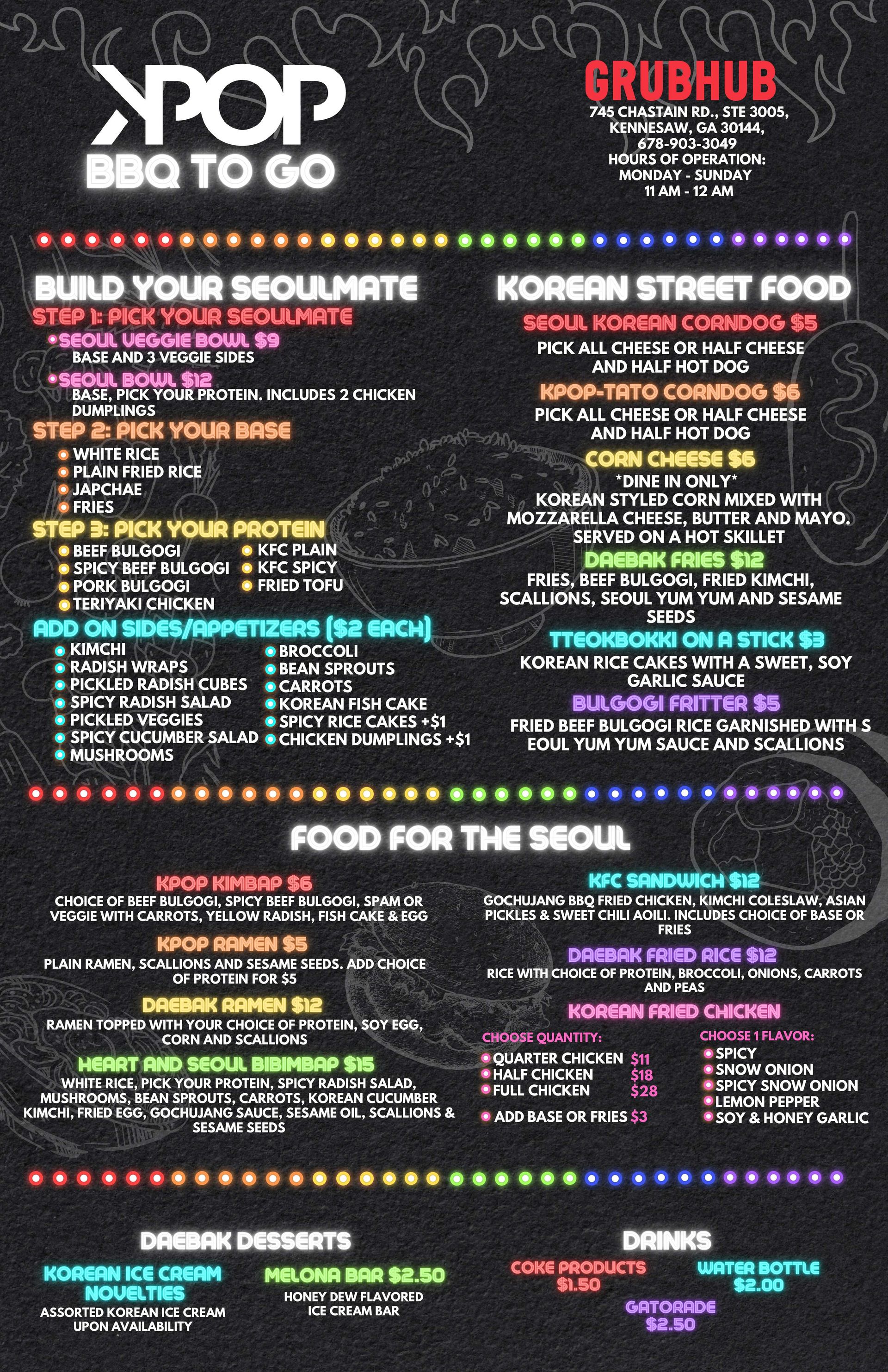 KPOP BBQ TOGO | Fast Casual Korean Restaurant | MENU
