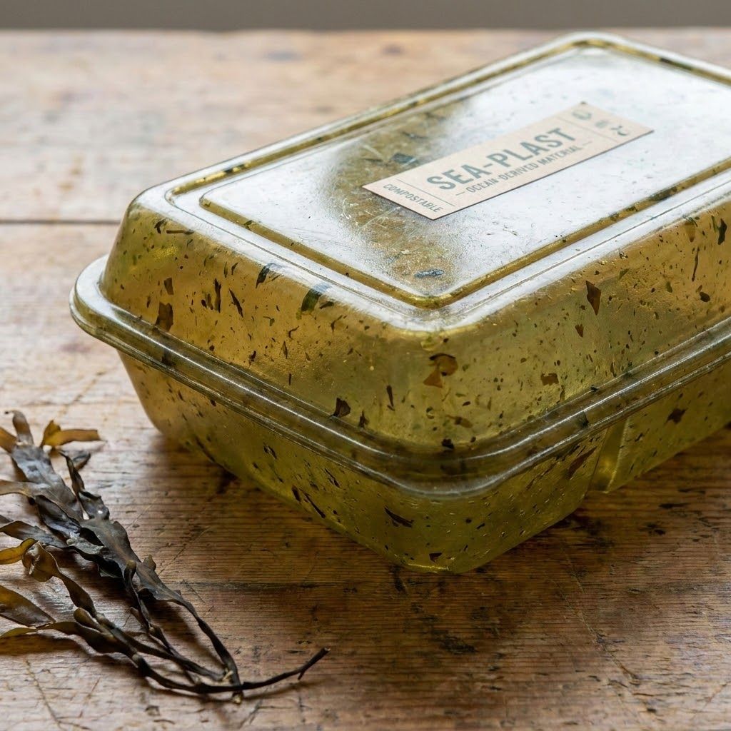 Yellow-green seed tray on a wooden table beside scattered dried seed pods.