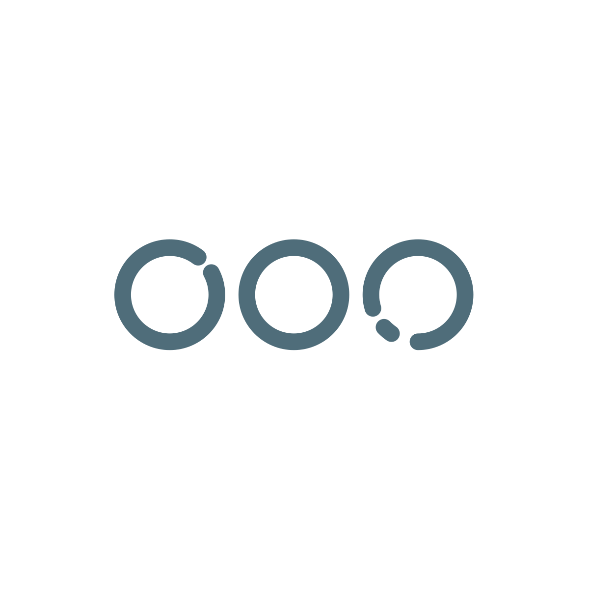 Three blue-gray circles. The rightmost has a partial opening.