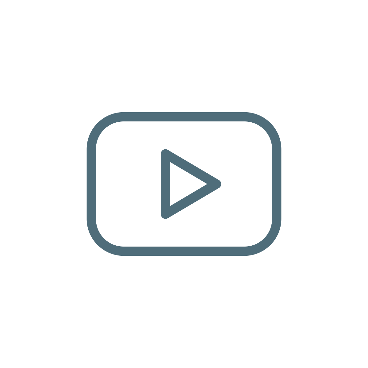 Play button icon. Gray outline of a rectangle with rounded corners, and a white triangle play symbol inside.