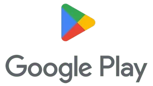 Google Play logo with multicolored triangle icon and gray text