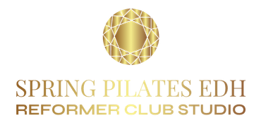 Gold Pilates studio logo with geometric emblem and text &ldquo;Spring Pilates EDH Reformer Club Studio&rdquo;