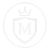 Outlined shield logo with a crown and the letter M inside a circle