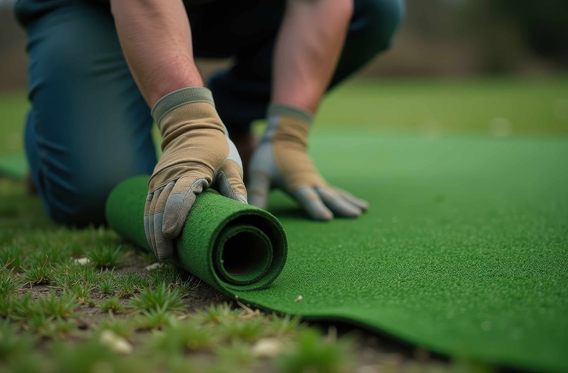 artificial turf being installed
