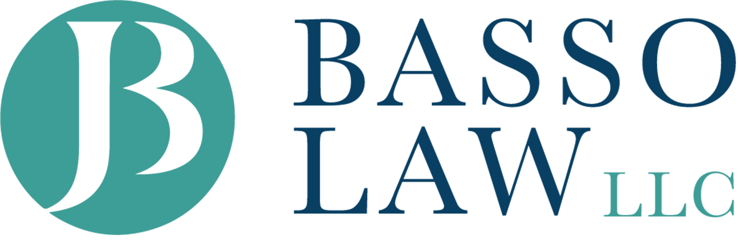 Basso Law LLC logo in teal and dark blue with stylized &ldquo;B&rdquo; monogram