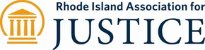 Rhode Island Association for Justice logo with gold column icon and blue text on a white background
