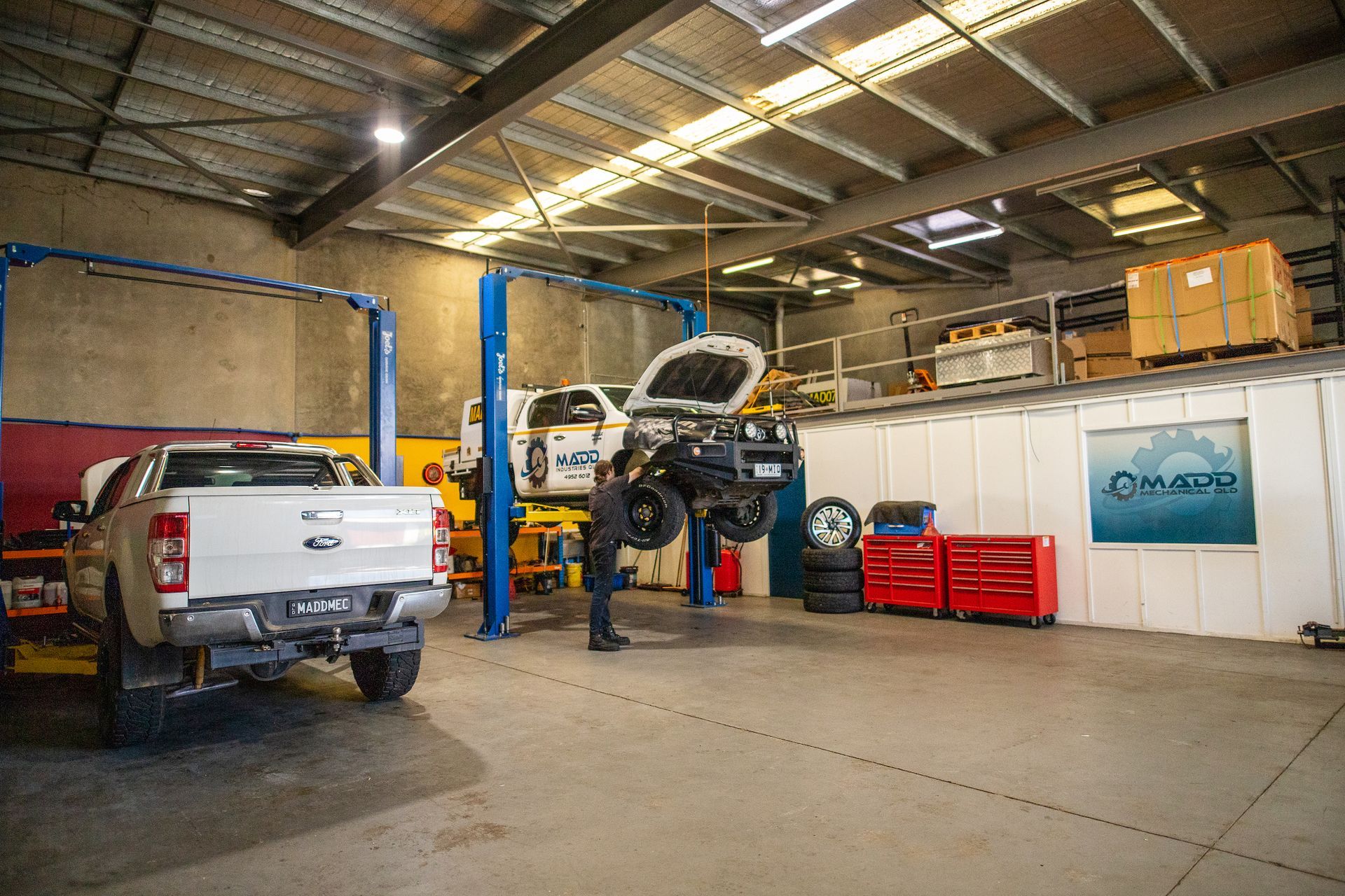 4WD on Hoist In Our Workshop — MADD Industries in Mackay, QLD