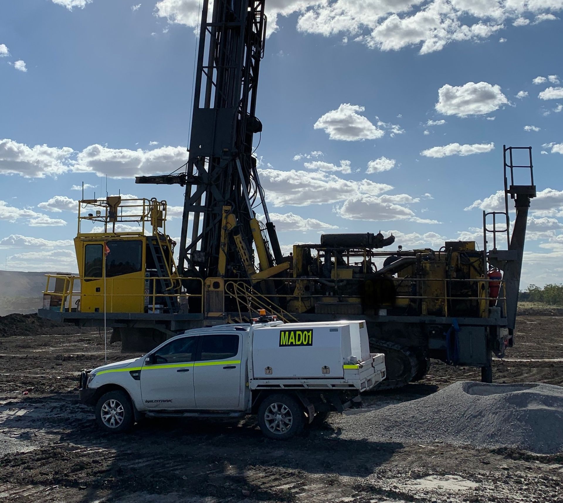 Service Vehicle with Heavy Machinery Drilling on the Mining Site — MADD Industries in Paget, QLD