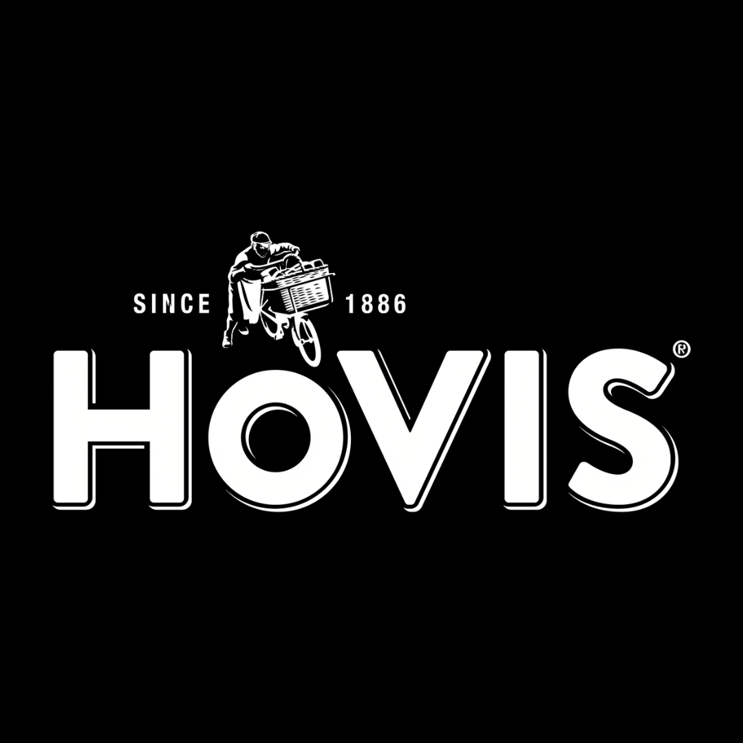 The hovis logo is white on a black background.