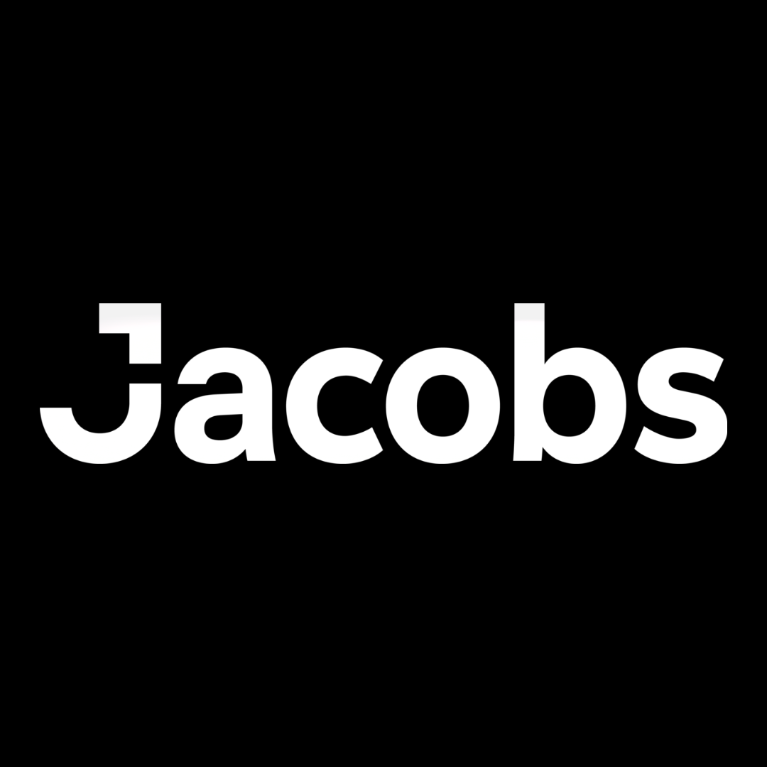 The jacobs logo is white on a black background.