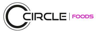 The logo for circle foods is a black and white logo with a circle in the middle.