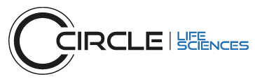 The logo for circle life sciences is black and blue