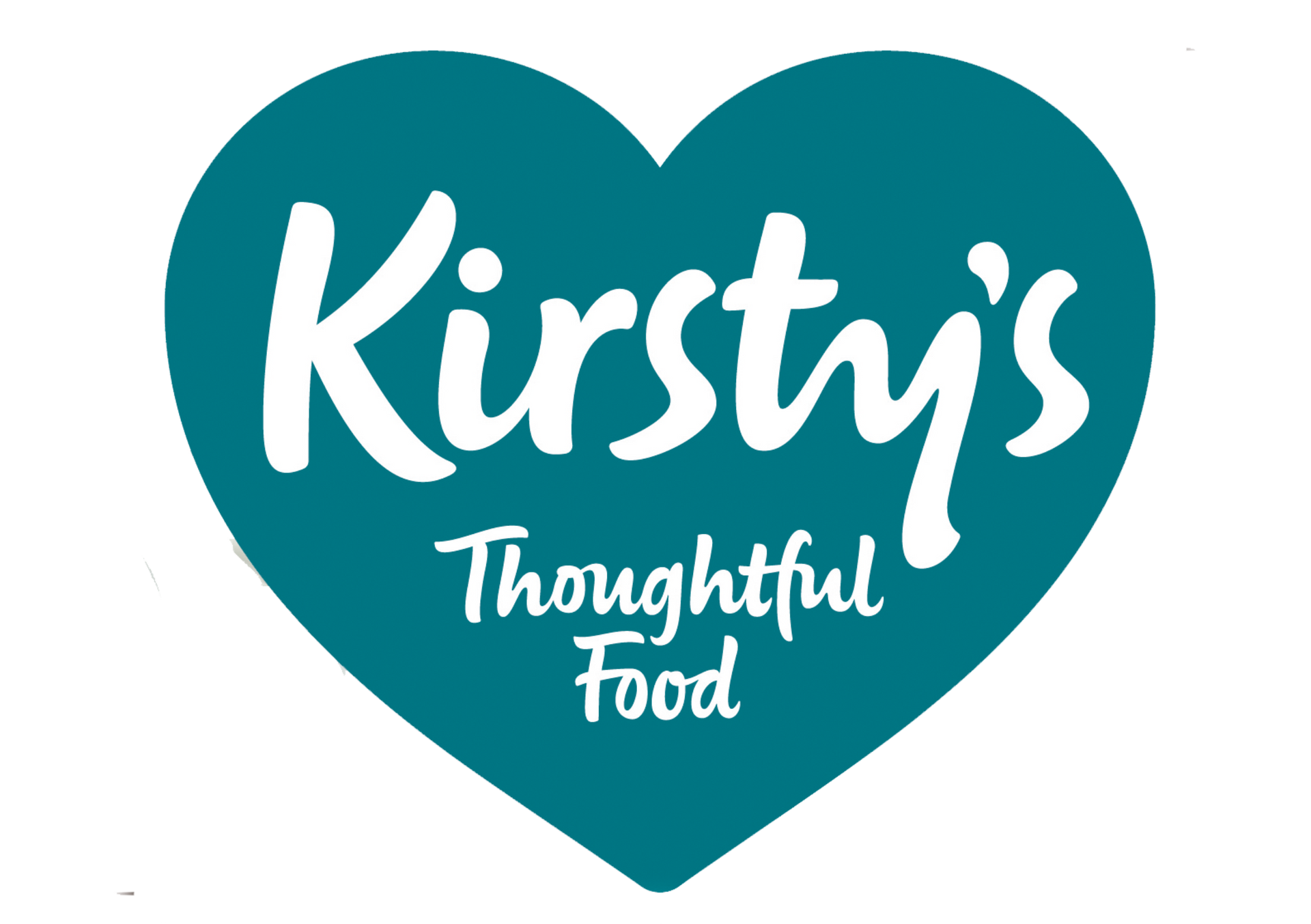 A blue heart with the words kirsty 's thoughtful food on it