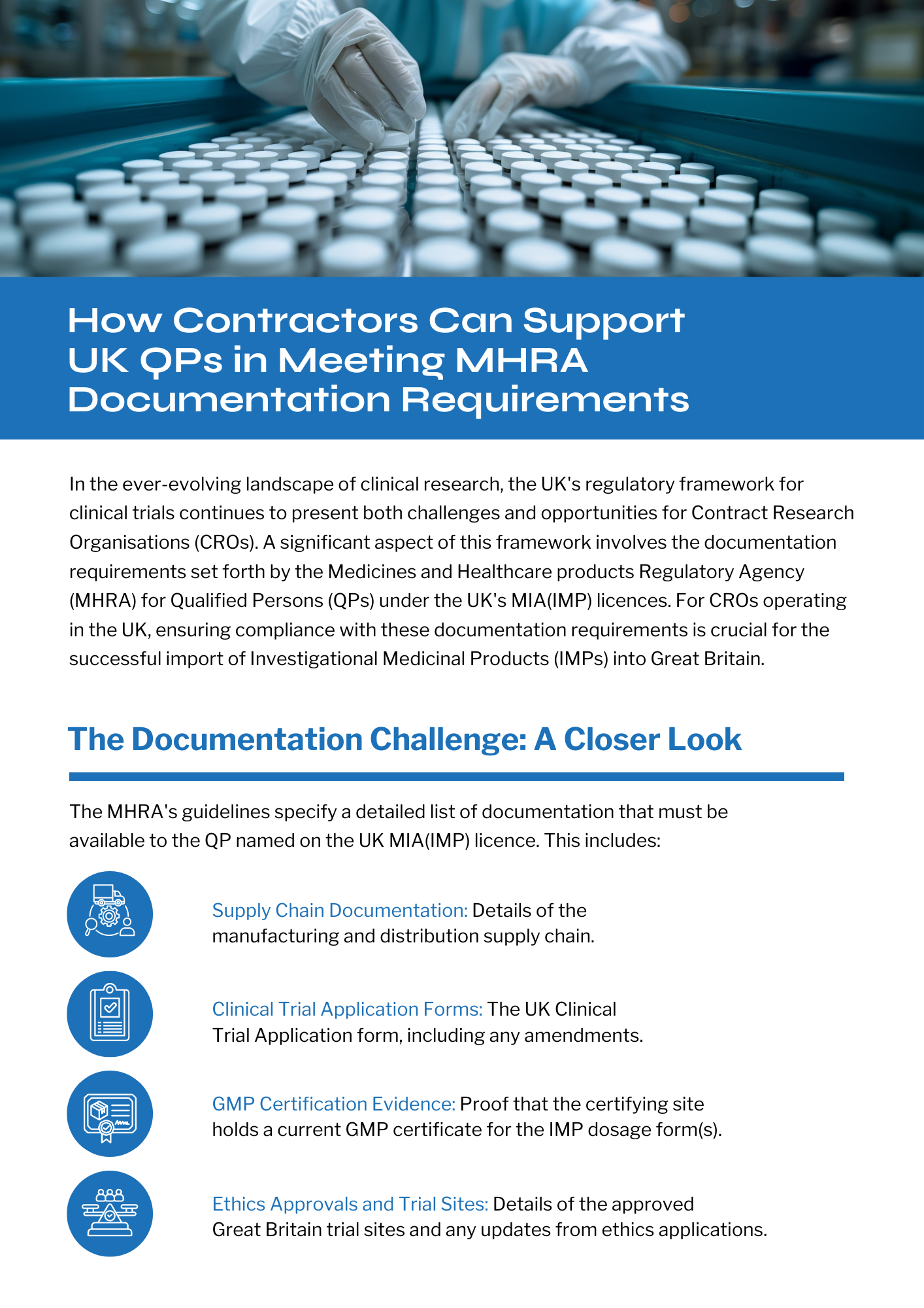 A brochure about how contractors can support uk ops in meeting mhra documentation requirements.