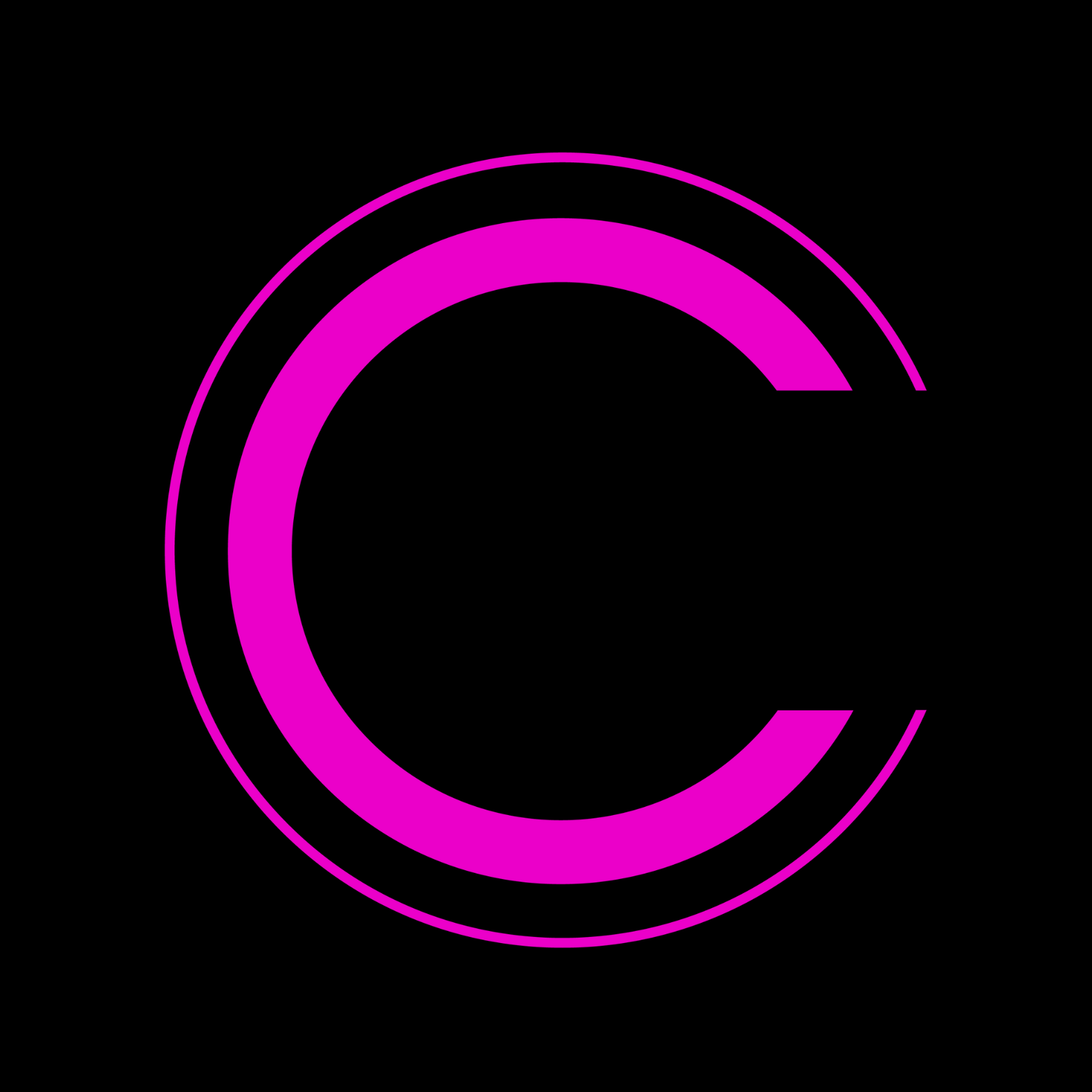 The letter c is in a pink circle on a black background.