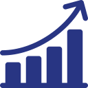 A blue graph with an arrow pointing up.