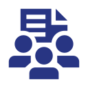 A blue icon of a group of people standing next to each other.