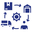 A set of logistics icons on a white background.